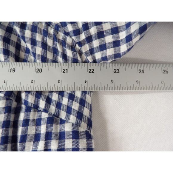 Talbots Linen 1XP Petite 1X Blouse Blue Gingham Plaid Button Up Picnic Collared - Picture 8 of 9
